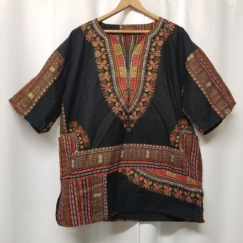 Vintage African Dishaki Shirt Homemade‎ Kenti Print Double Wax Block Unisex